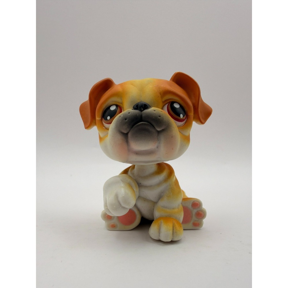 Littlest Pet Shop Bulldog Puppy #46  Orange and White LPS Hasbro 2004
